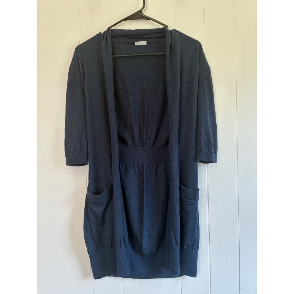 Akris Punto Navy Blue 100% Wool Longline Cardigan Sweater Pockets US 6